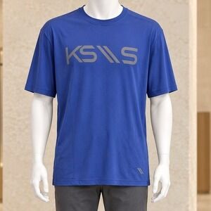KS Sport Mens T-Shirt Blue Short Sleeve Graphic Logo Performance 2XL Tall